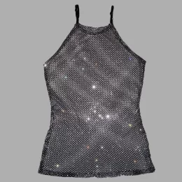 USA Made Ooh La La Rhinestone Studded Stretch Net Tank Top
