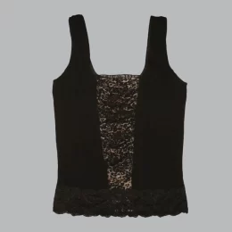 USA Made Ooh la la Square Neck Tank with Lace Overlay and Ruffled Trim