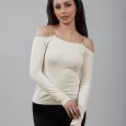 USA Made Ooh la la Women’s Knit Long Sleeve Off the Shoulder with Chaine Trim