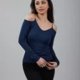 USA Made Ooh la la Women’s Knit Long Sleeve Off the Shoulder with Chaine Trim