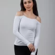 USA Made Ooh la la Women’s Knit Long Sleeve Off the Shoulder with Chaine Trim