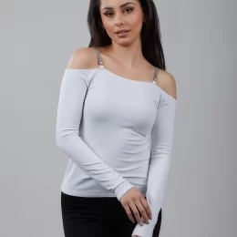 USA Made Ooh la la Women's Knit Long Sleeve Off the Shoulder with Chaine Trim
