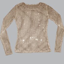 USA Made Ooh La La Long Sleeve Rhinestone Studded Stretch Net Top