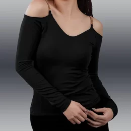 USA Made Ooh la la Women's Knit Long Sleeve Off the Shoulder with Chaine Trim